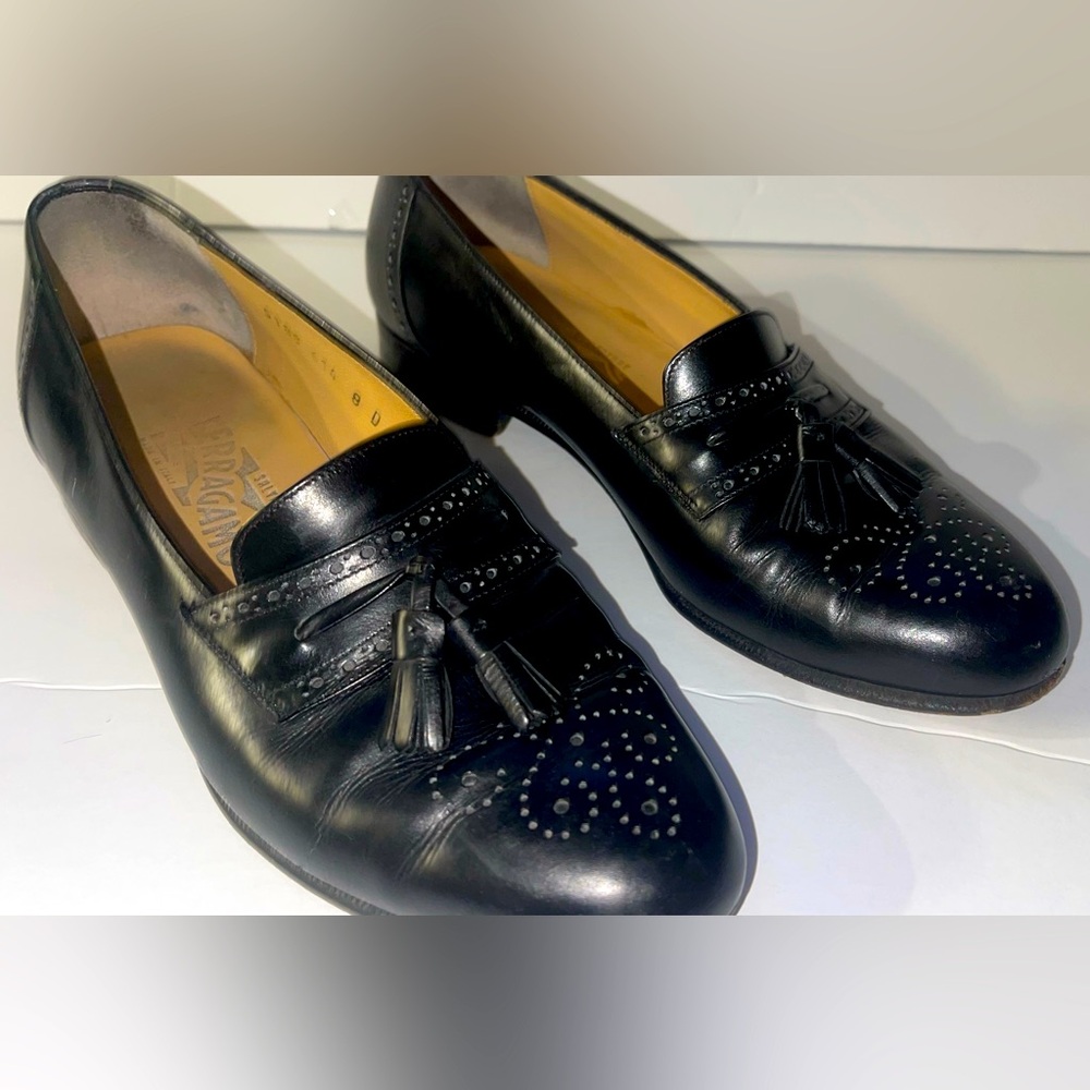 Salvatore Ferragamo Black Leather Tassel Loafers